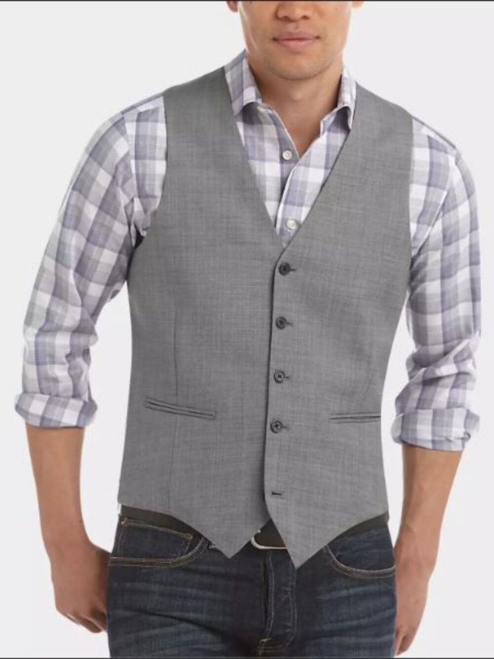 Egara Mens Size XLT Slim Fit Modern Contemporary Fit Gray Button Suit Vest